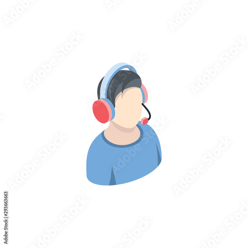 Male call center operator. Vector 3d isometric, color web icon, new flat style. Creative illustration design, idea for infographics.