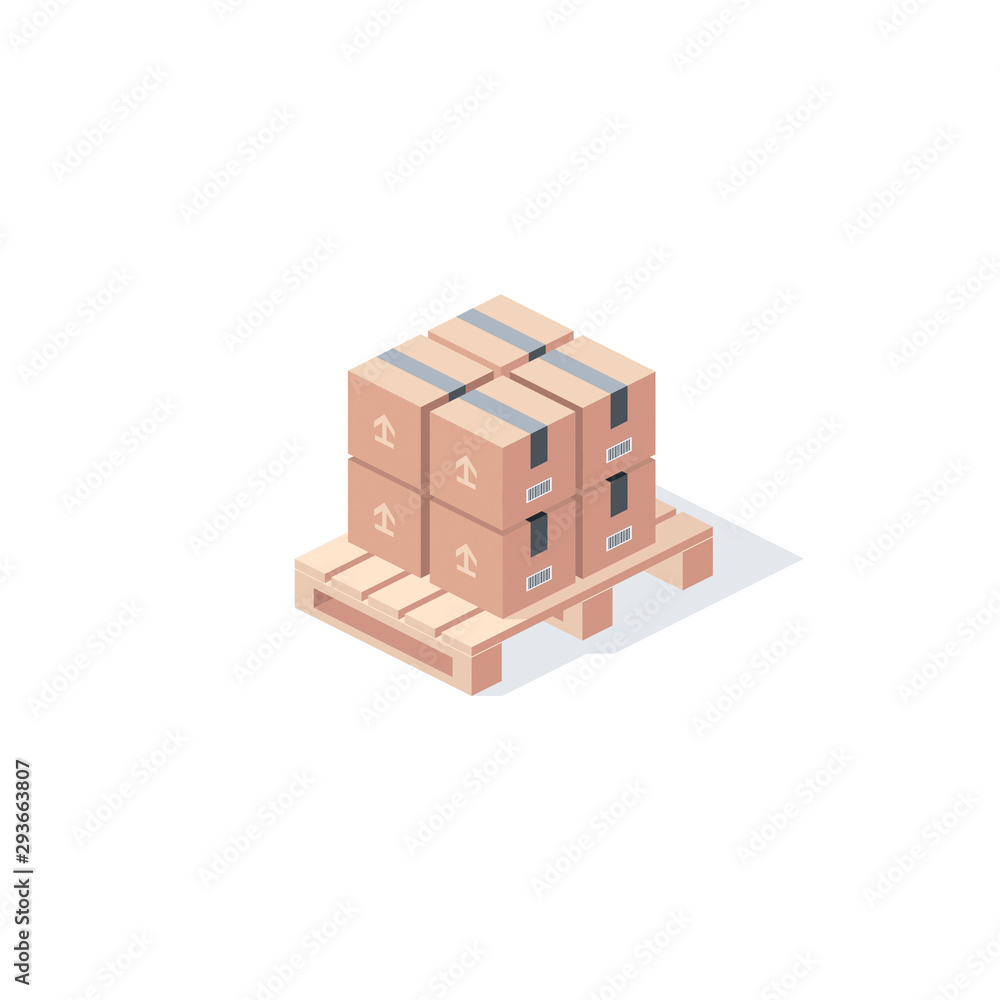Cargo package on a pallet. Vector 3d isometric, color web icon, new flat style. Creative illustration design, idea for infographics. Cargo package on a pallet. Vector 3d isometric, color web icon, new flat style. Creative illustration design, idea for infographics.