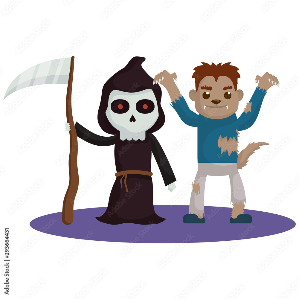 little kids with death and werewolf costumes characters little kids with death and werewolf costumes characters