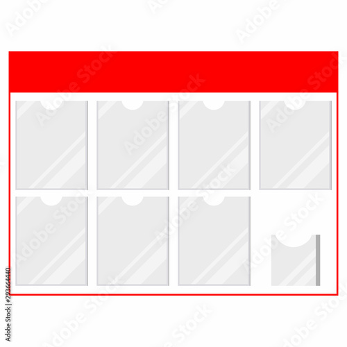 Plastic customer information board template with document holders for shopes advertising isolated on white background.