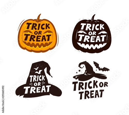 Halloween set of labels. Trick or treat vector illustration