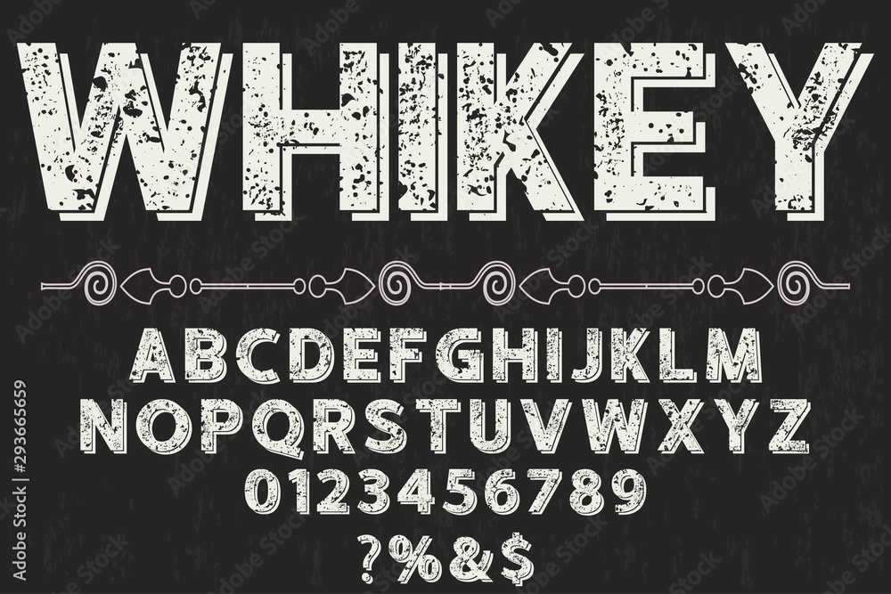 Fototapeta premium abc Font alphabet Script Typeface handcrafted handwritten vector label design whiskey