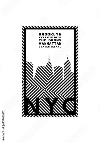 T-shirt Printing design. NYC emblem. New York, Manhattan, Brooklyn, Queens the Bronx. Vector illustration.