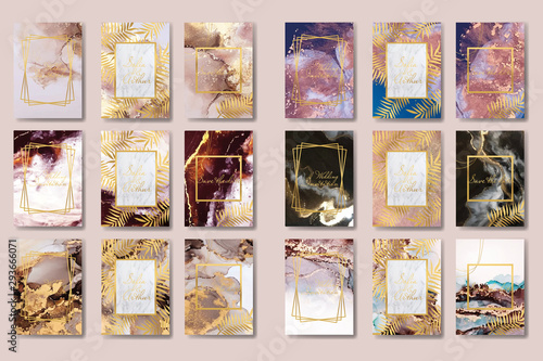 the big set of liquid marble with gold. flyer, business card, flyer, brochure, poster, for printing. trend vector