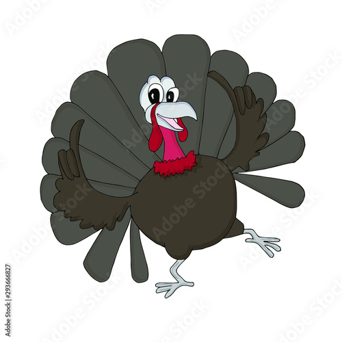 Turkey dancing. Sketch of funny cute cartoons bird hand drawn art design stock vector illustration for web, for print, for coloring page photo