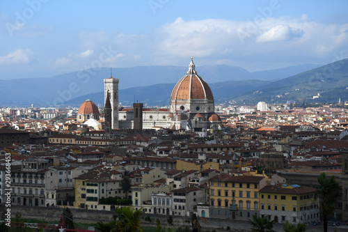 View of the Cathedral of Santa Maria del Fiore as seen from Piazzale Michelangelo. Is the Cathedral of Florence, Italy.
