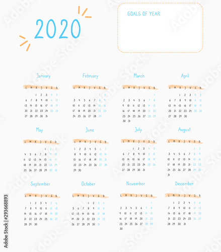 2020 Calendario con propósitos English