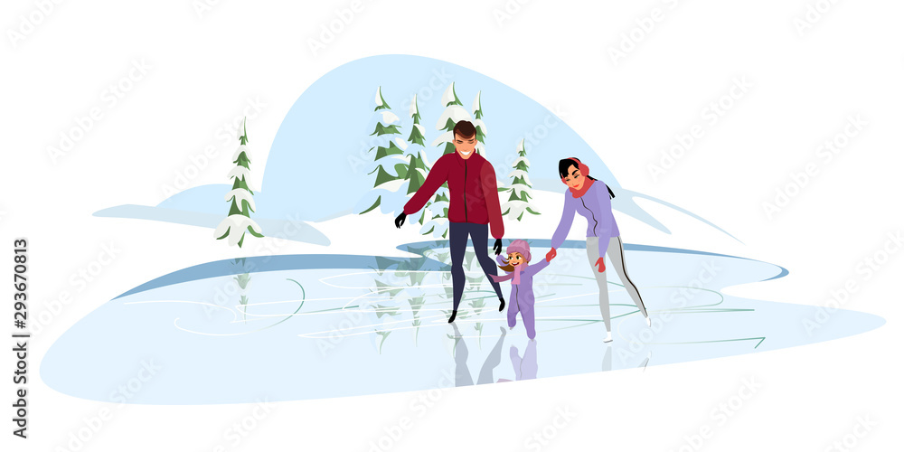 Family skating flat vector illustration Family skating flat vector illustration