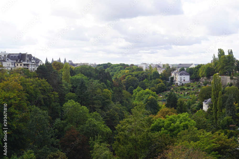 Das Petruss-Tal in Luxemburg City mit vielen grünen Bäumen