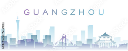 Vászonkép Guangzhou Transparent Layers Gradient Landmarks Skyline