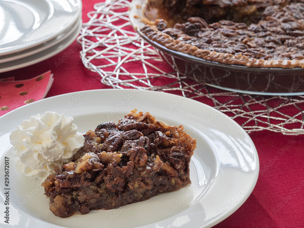 Pecan Pie Serving with Whole Pie