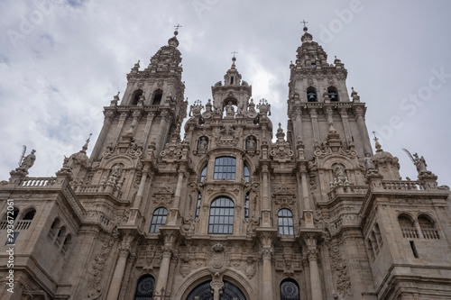 Facade of Santiago de Compostela cathedral in Obradoiro square. Galicia  Spain.