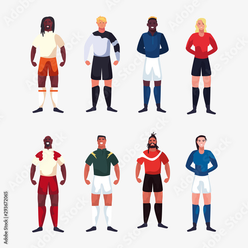 bundle of soccer player men standing