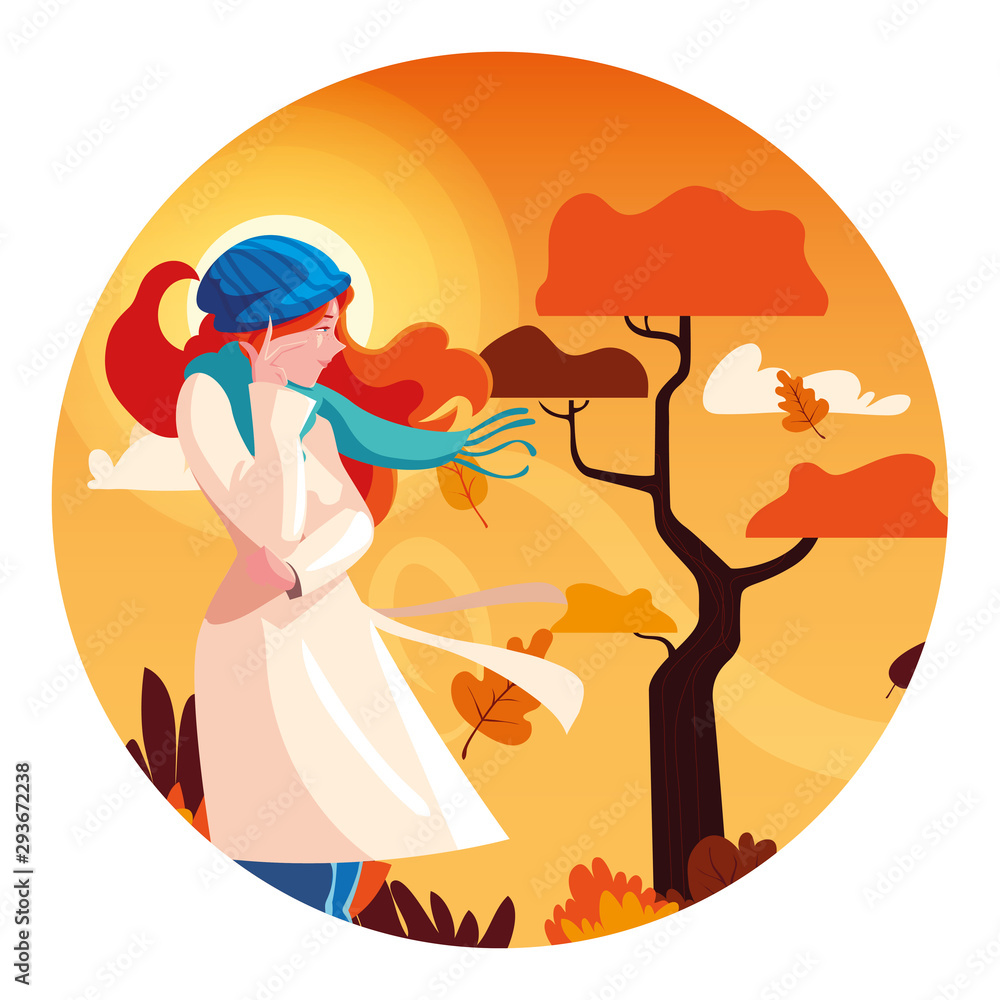 Woman in autumn vector design icon