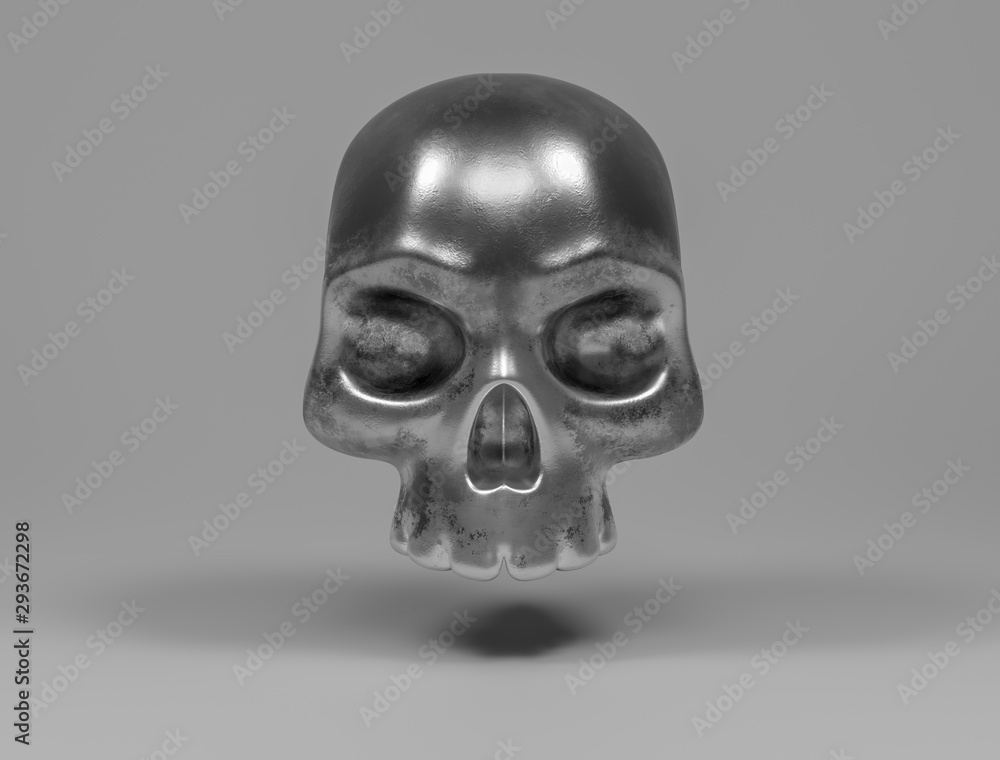 halloween human metal skull on grey background halloween human metal skull on grey background