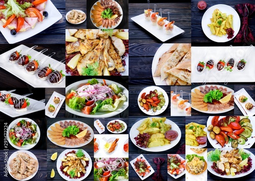 Collage of restaurant dishes. Tasty dishes for the restaurant.