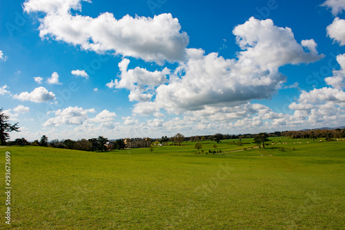 Panoramic view across fields to Croome in the Cotswolds inGloucestershire