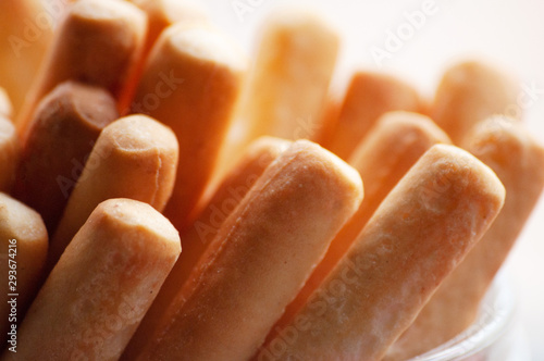 Fresh bread sticks close-up. Healthy snack.