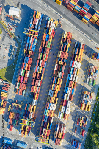 Top aerial view on cargo co...