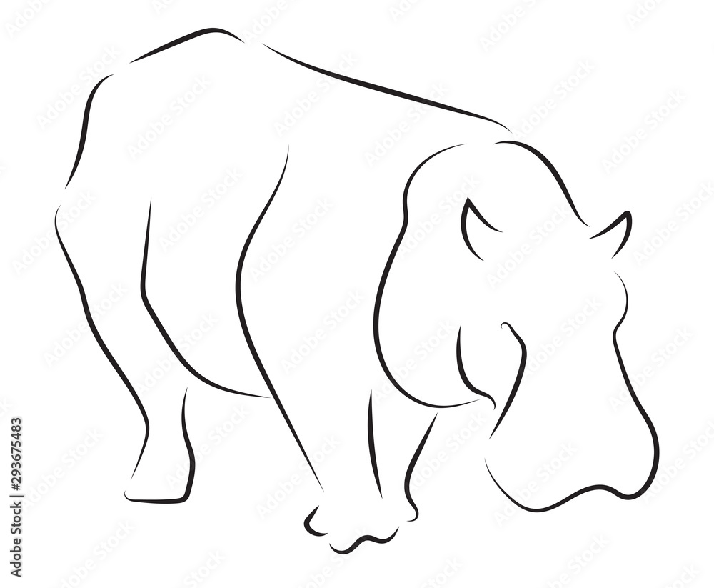 Fototapeta premium Black line hippopotamus on white background.