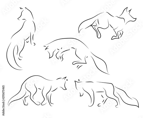 Black line foxes on white background.