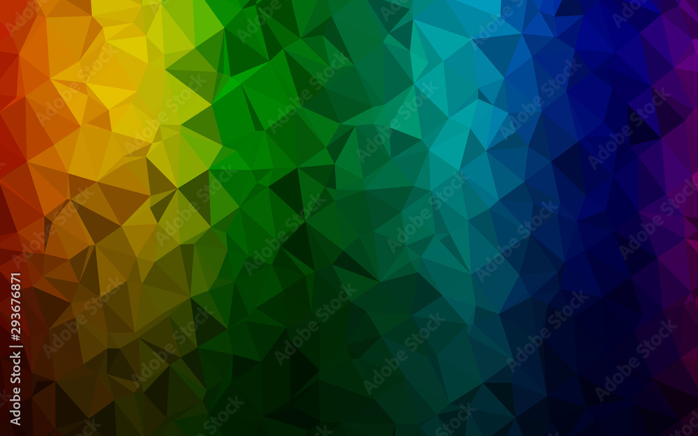 Dark Multicolor, Rainbow vector low poly cover. Modern geometrical abstract illustration with gradient. The best triangular design for your business.