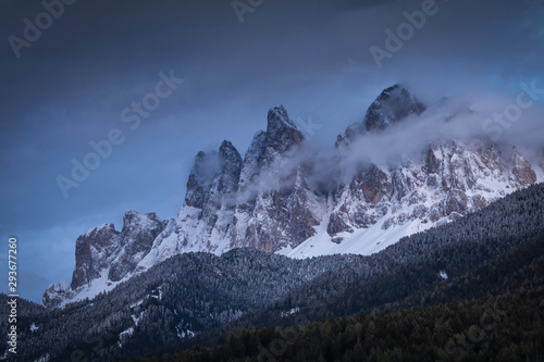 Obraz na płótnie Beautiful sunset dolomites mountain peaks in Santa Maddalena in the Val di Funes in Italy w salonie