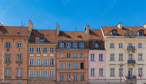 Facades of ancient buildings in Warsaw