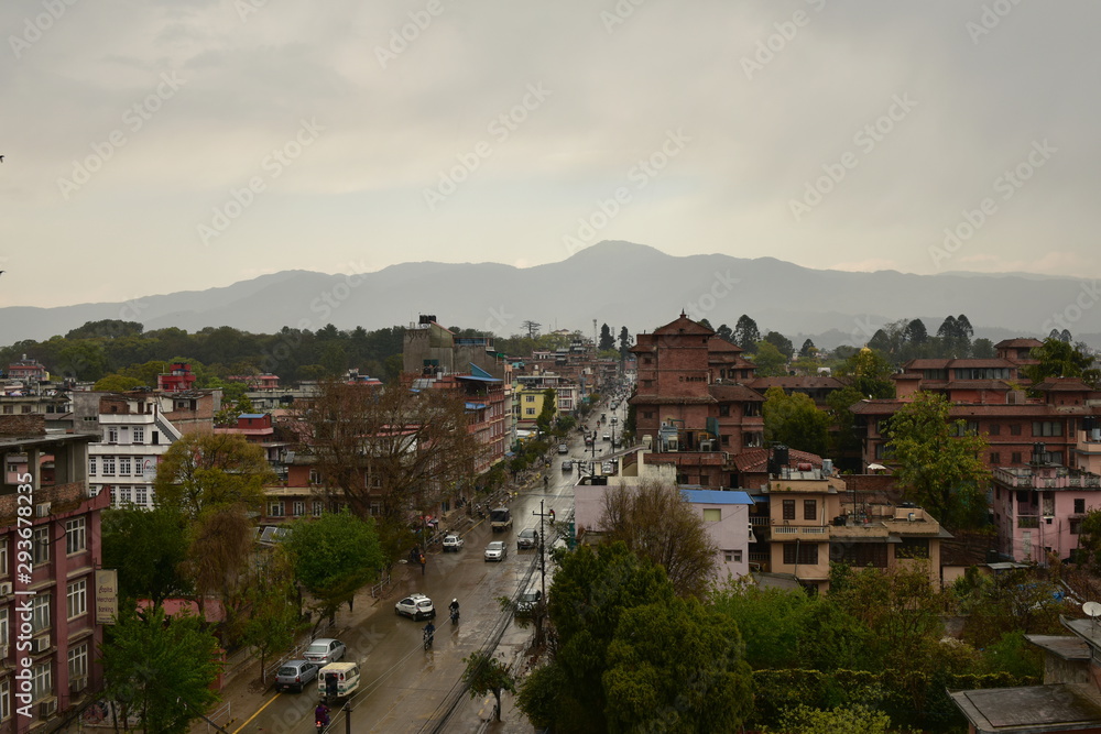 Nepal city view after the rain on the mountains, view from the Hotel. clean air beautifully situated city