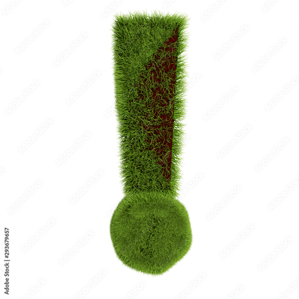 Exclamation sign grass isolated on white background - 3D illustration Exclamation sign grass isolated on white background - 3D illustration