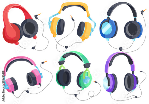 Headphones for listening to music, headphone vector set, over-ear headphones.