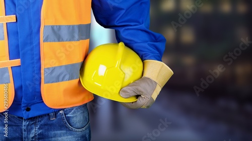 Εκτύπωση καμβά Worker man with helmet on background