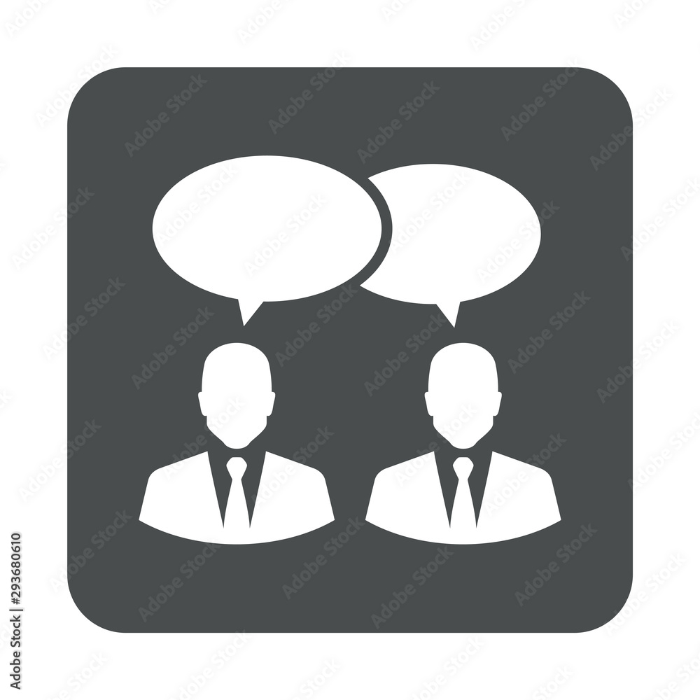 Icono plano conversacion hombres de negocios en cuadrado color gris Icono plano conversacion hombres de negocios en cuadrado color gris