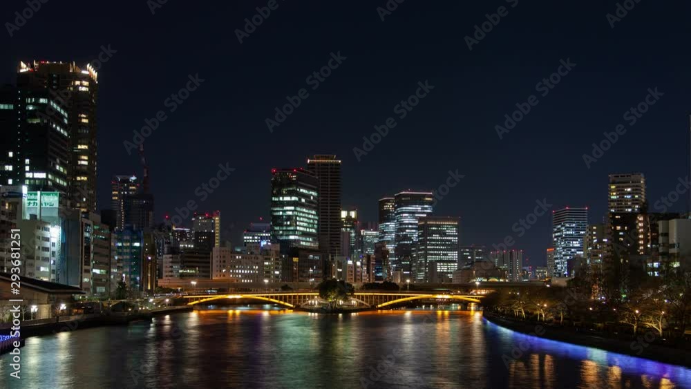 Night Osaka Bridge Skyscrapers Japan Timelapse Night Osaka Bridge Skyscrapers Japan Timelapse