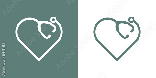 Logotipo con corazón lineal como estetoscopio en gris y blanco