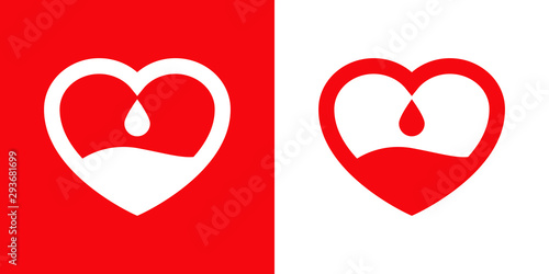 Logotipo con gota de sangre con corazón en rojo y blanco