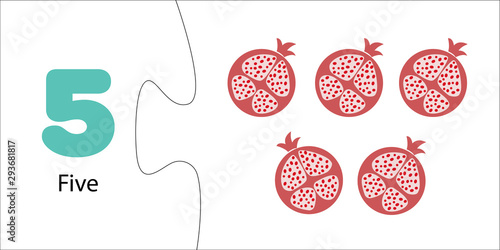 Photos Number 5 and five pomegranate fruits