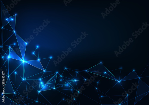 Futuristic glowing low polygonal science background on dark blue. Artificial intelligence concept.