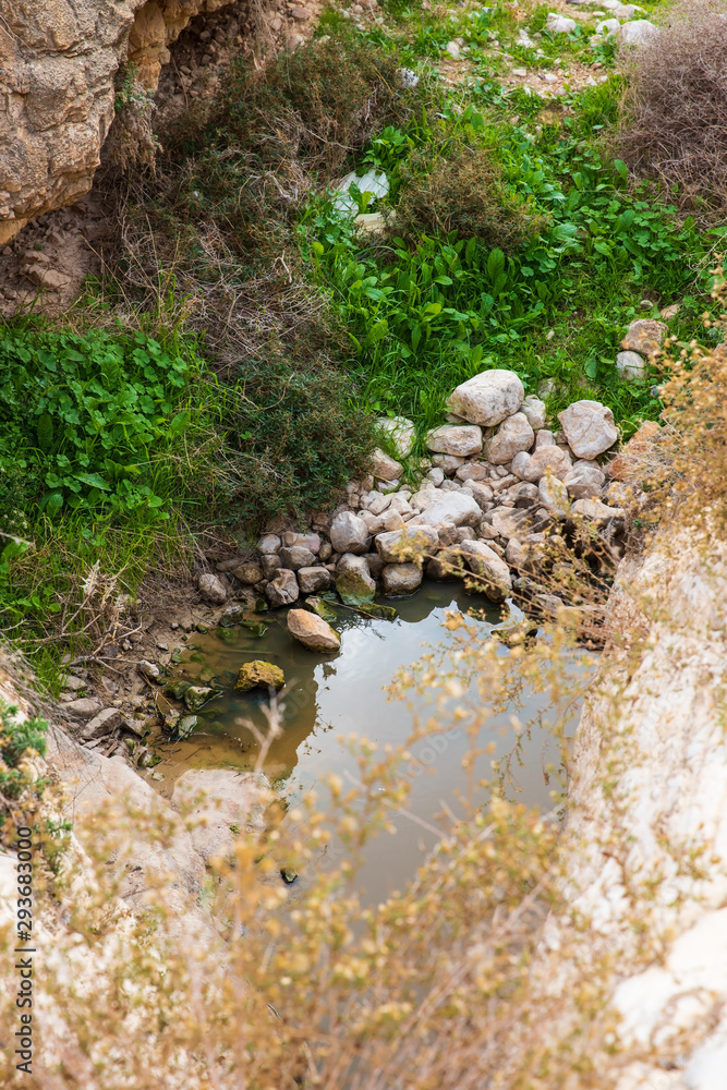 puddle with stones in the desert of israel puddle with stones in the desert of israel