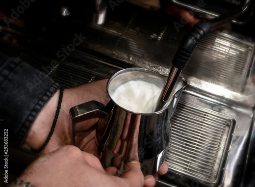 Making coffee in coffeeshop or cafe closeup
