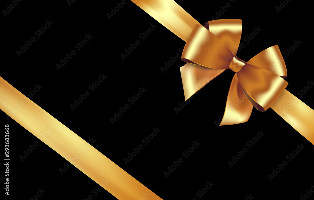 Shiny golden satin ribbon. Vector gold bow for design discount card Shiny golden satin ribbon. Vector gold bow for design discount card