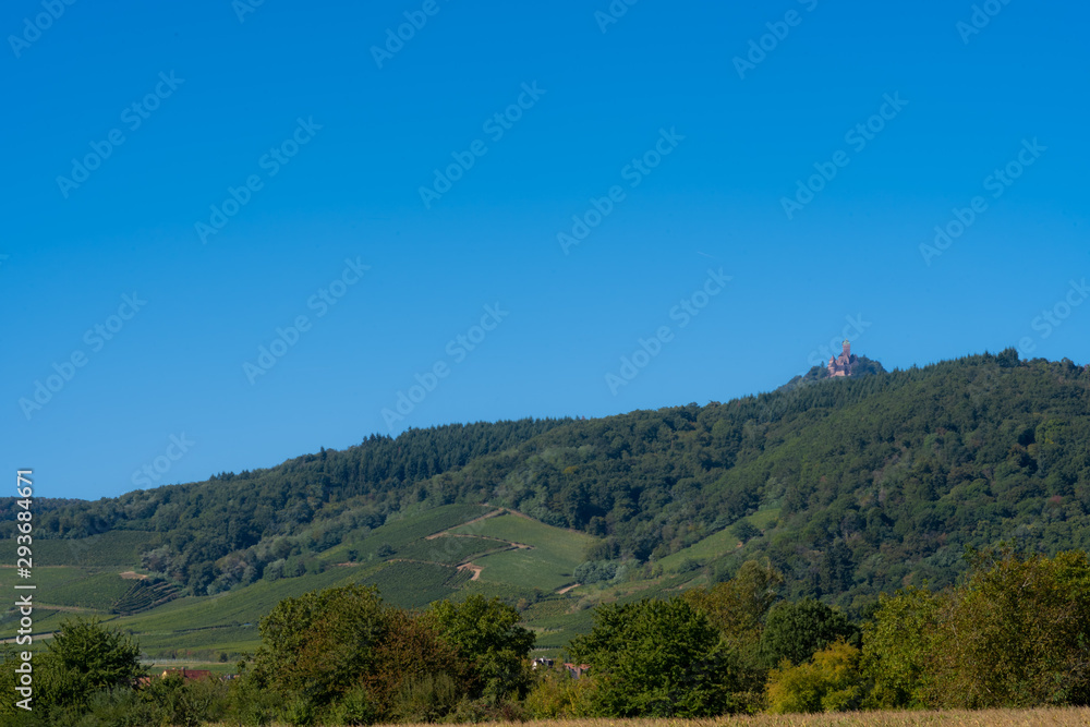 Orschwiller, France - 09 19 2019: View of the hill of the castle of Haut-Koenigsbourg