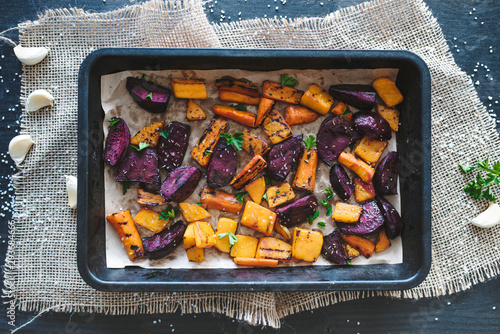 Autumn seasonal grilled vegetables with spices