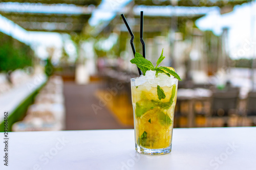 a chilled lime green mojito cocktail