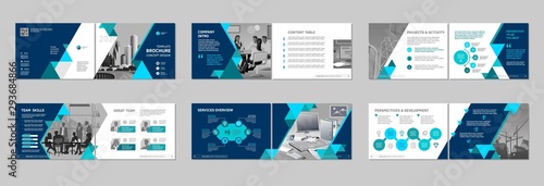 Brochure creative design. Multipurpose template, include cover, back and inside pages. Trendy minimalist flat geometric design. Horizontal landscape a4 format.
