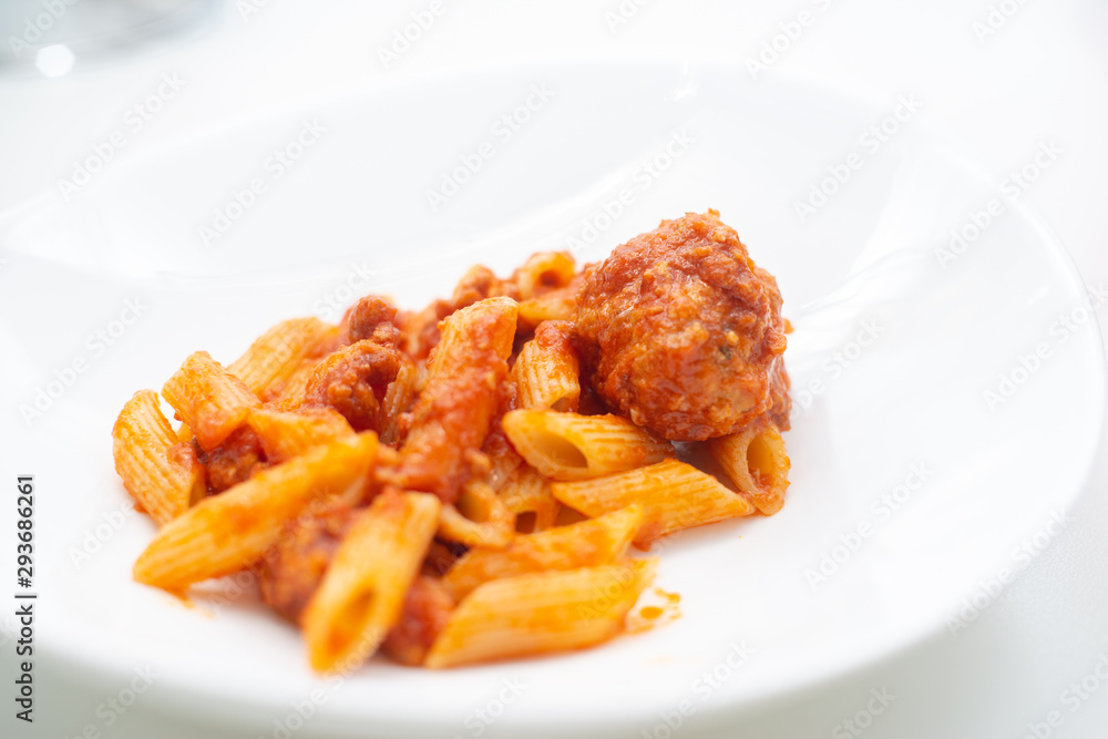 Italian pasta with tomato sauce and meatballs Italian pasta with tomato sauce and meatballs