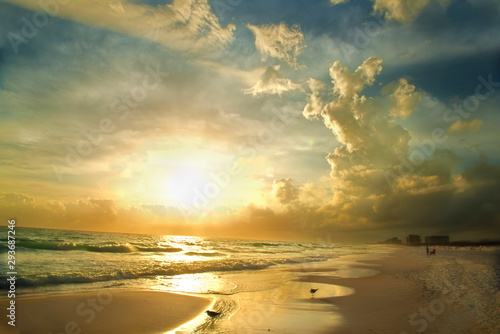 Fototapeta Naklejka Na Ścianę i Meble -  Sunset in Clouds over Beach