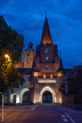 The Kreuztor Town Gate in Ingolstadt, Bavaria, at Night photo