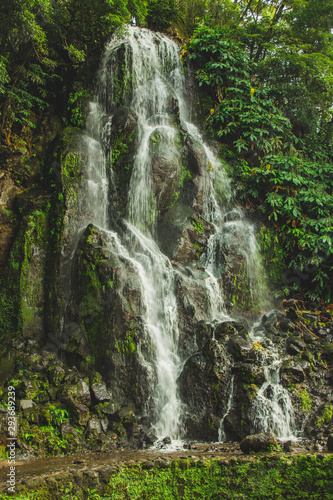 Biggest waterfall at Parque Natural da Ribeira dos Caldeiroes, Sao Miguel, Azores, Portugal