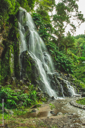 Biggest waterfall at Parque Natural da Ribeira dos Caldeiroes  Sao Miguel  Azores  Portugal